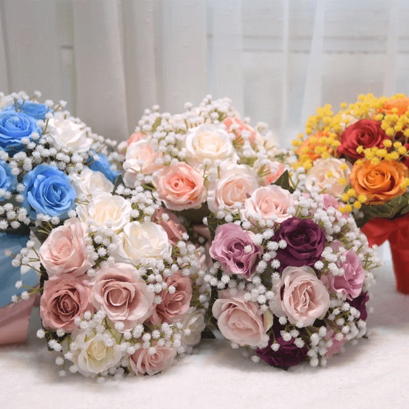 Romantic Silk Peony Rose Wedding Bouquet For Bride And Bridesmaids 0