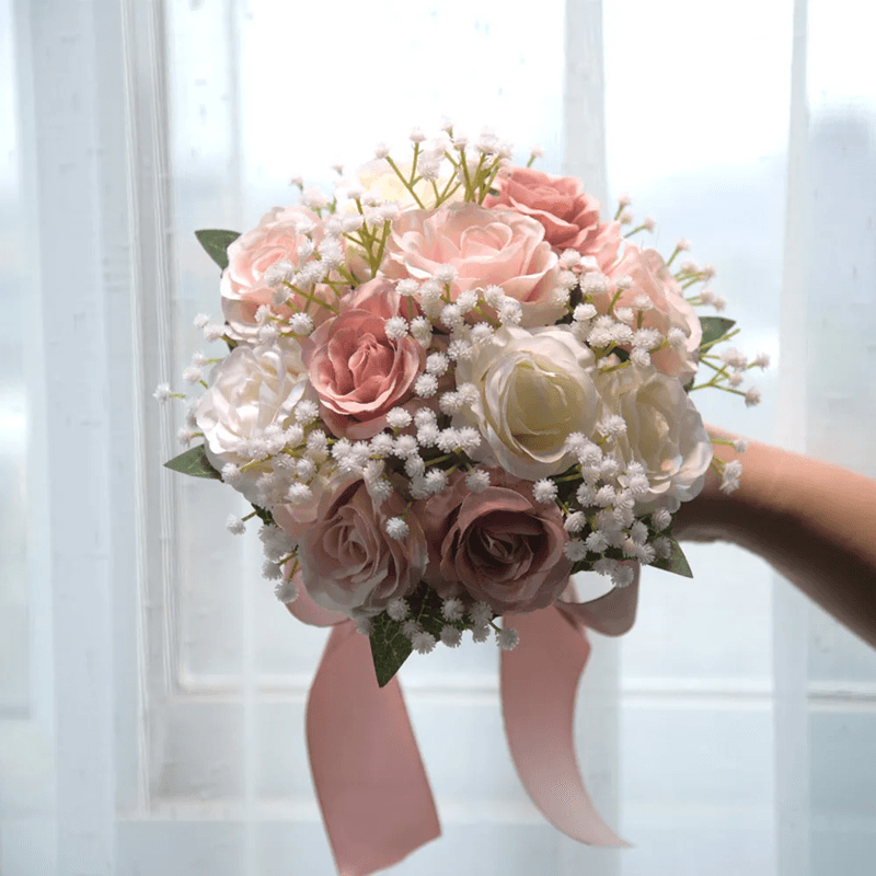Romantic Silk Peony Rose Wedding Bouquet For Bride And Bridesmaids 3