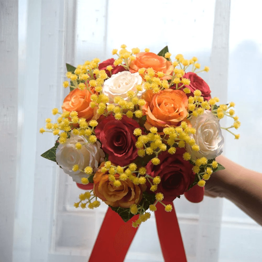 Romantic Silk Peony Rose Wedding Bouquet For Bride And Bridesmaids 6