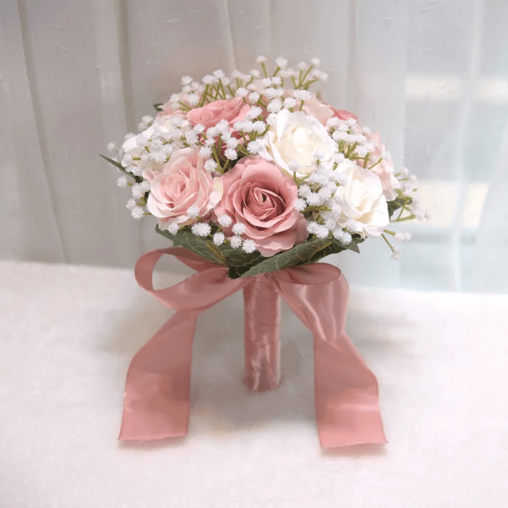 Romantic Silk Peony Rose Wedding Bouquet For Bride And Bridesmaids 7
