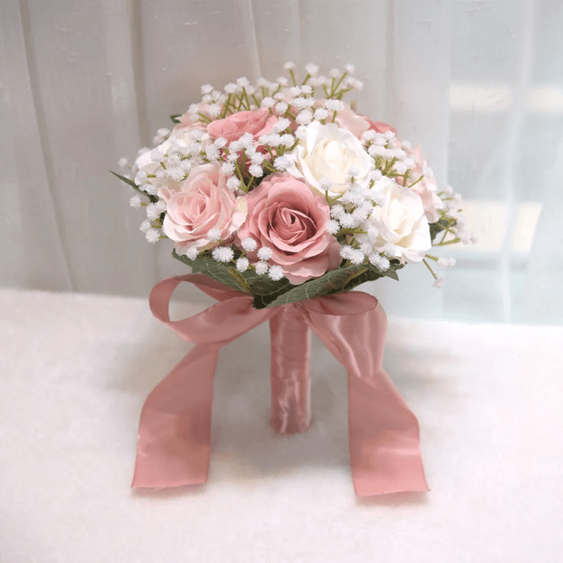 Romantic Silk Peony Rose Wedding Bouquet For Bride And Bridesmaids 7