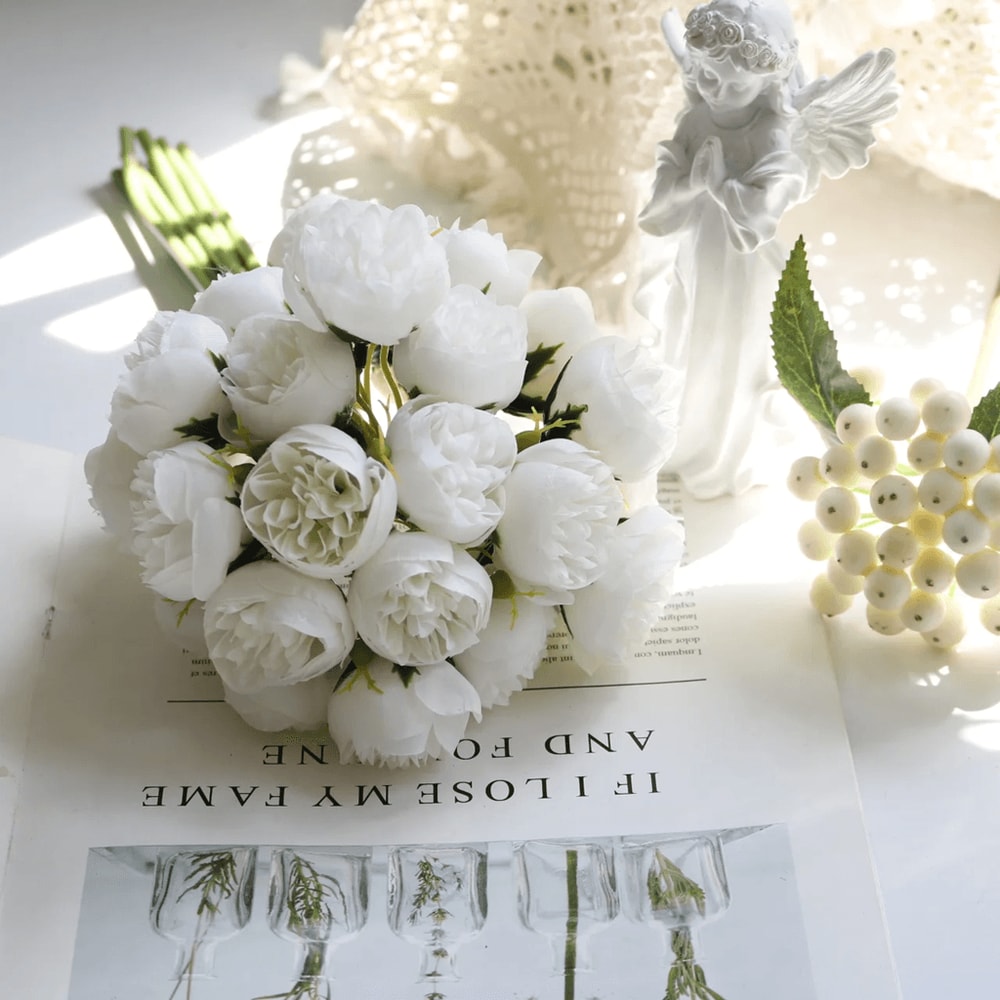 Rose Pink Peony Silk Bouquet 27 Head Artificial Flowers For Home And Wedding Decor 2