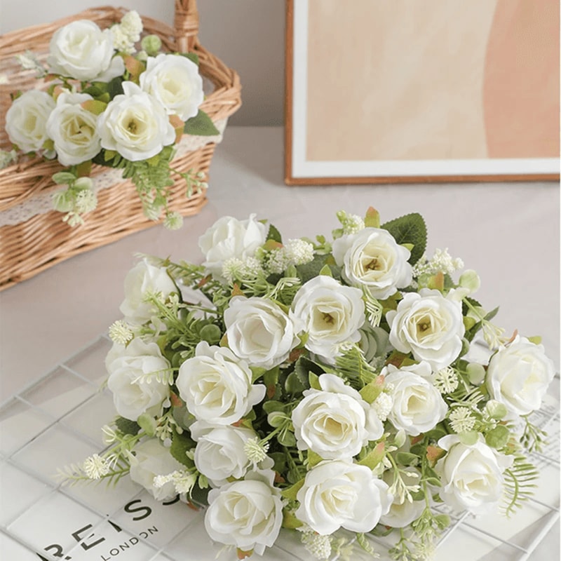 30cm Artificial Rose Bouquet With 5 Blooms And Buds For Wedding And Home Decor 0