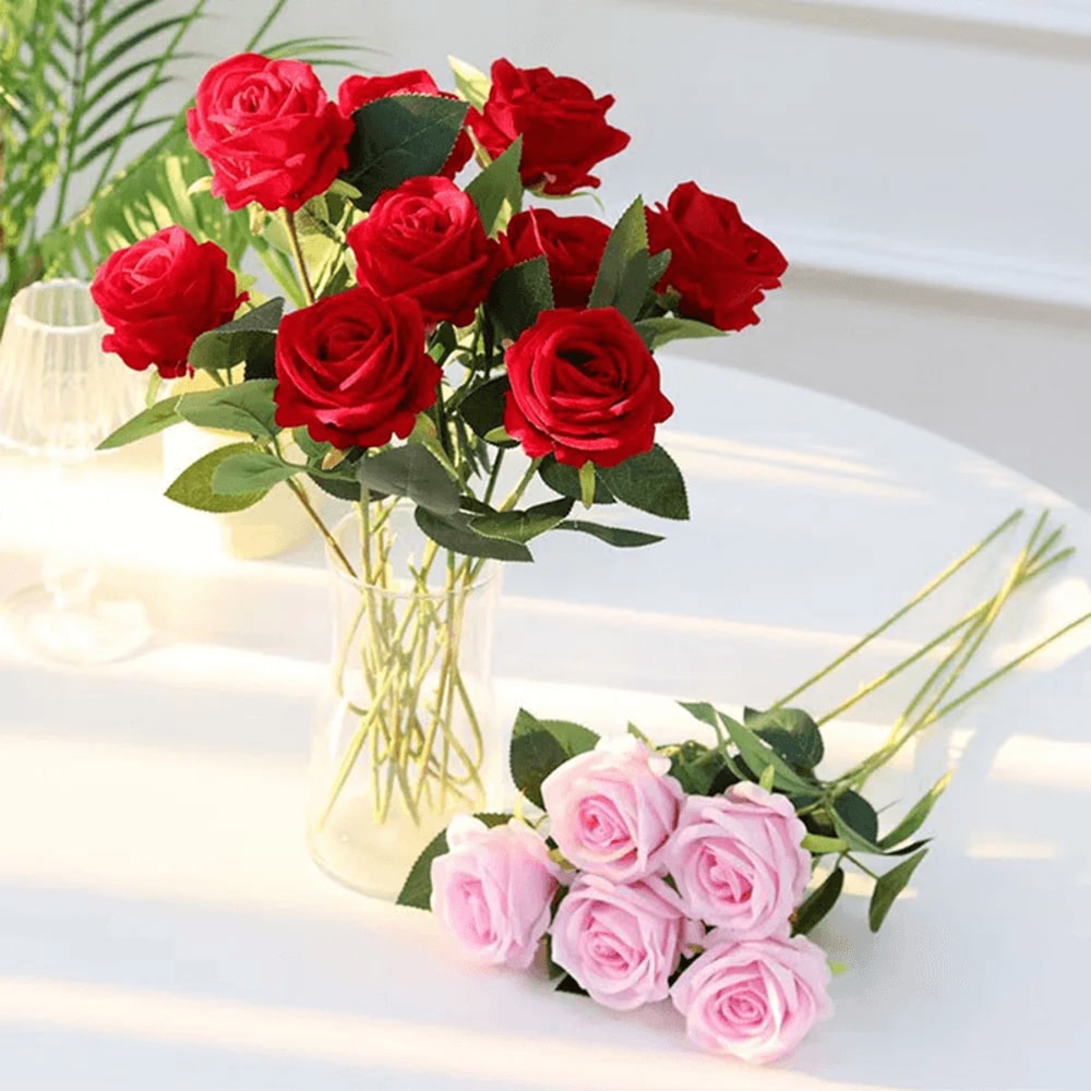 Realistic Artificial Red Rose Stems For Wedding And Home Decor 1