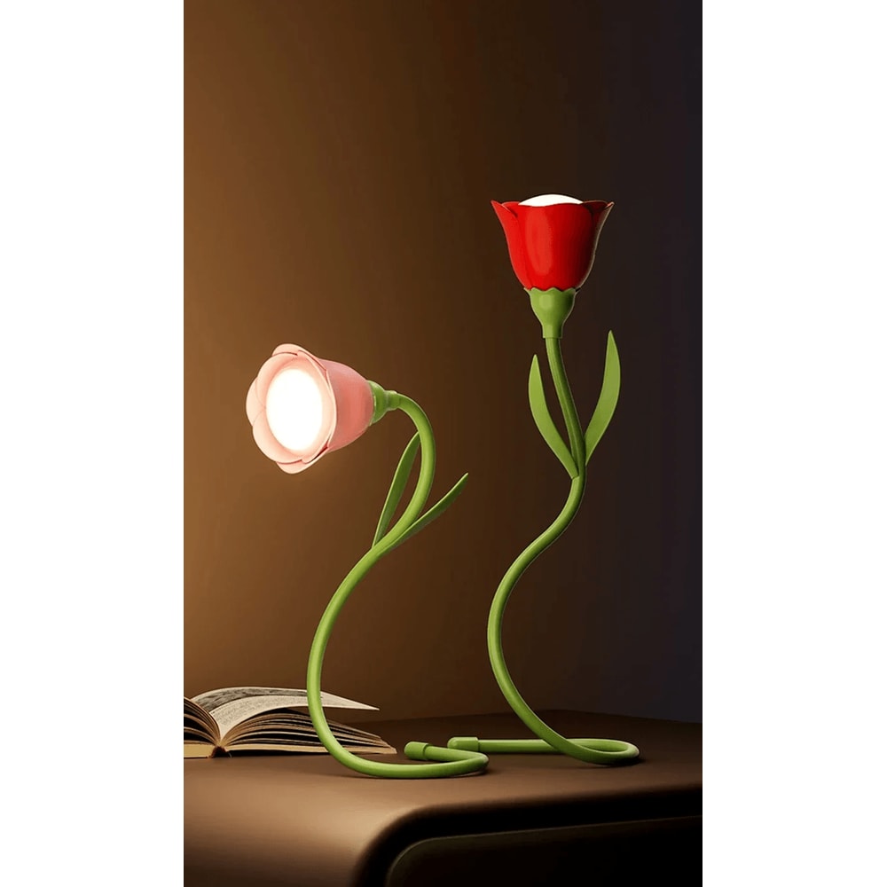 Rechargeable Rose LED Desk Lamp With Dimmable Bendable Flower Light 0