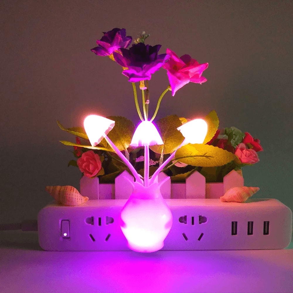 Auto Sensor LED Rose Mushroom Night Light Plug In Lamp 1