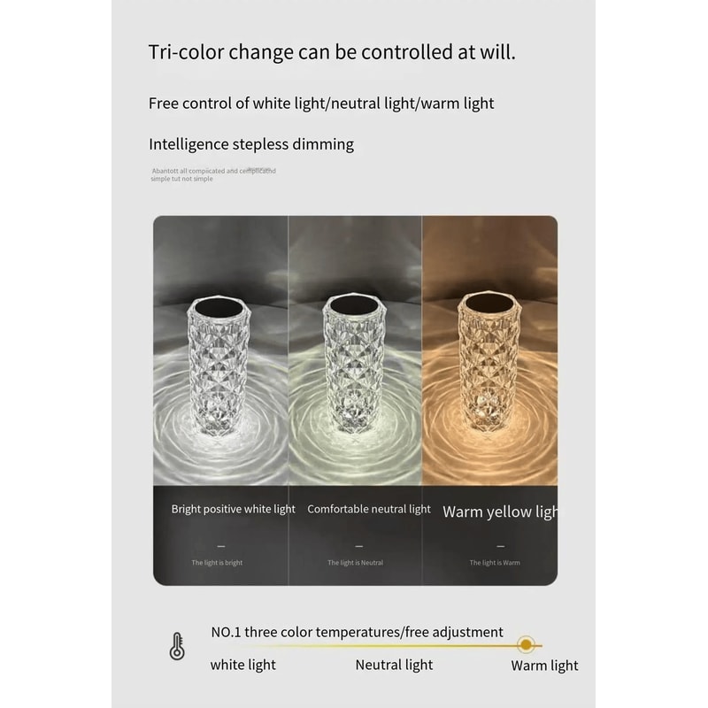 16 Color Rose Crystal Touch Lamp Romantic Bedside Night Light 2