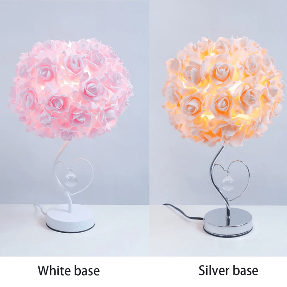 Pastoral Rose Crystal Table Lamp Romantic Heart Bedside Night Light 0