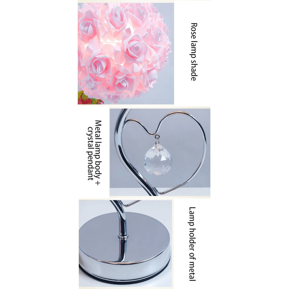 Pastoral Rose Crystal Table Lamp Romantic Heart Bedside Night Light 1