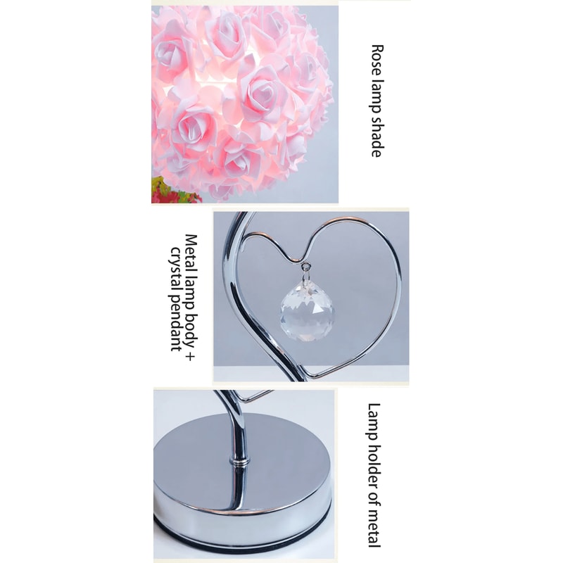 Pastoral Rose Crystal Table Lamp Romantic Heart Bedside Night Light 1
