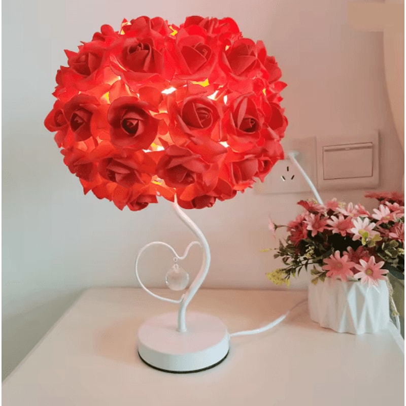 Pastoral Rose Crystal Table Lamp Romantic Heart Bedside Night Light 2