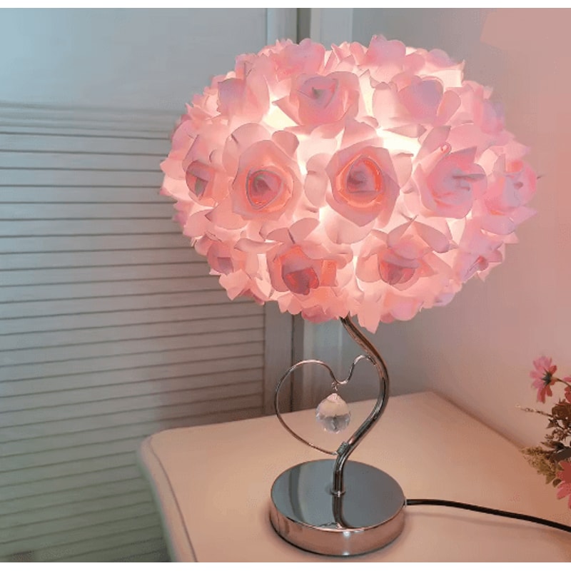 Pastoral Rose Crystal Table Lamp Romantic Heart Bedside Night Light 3