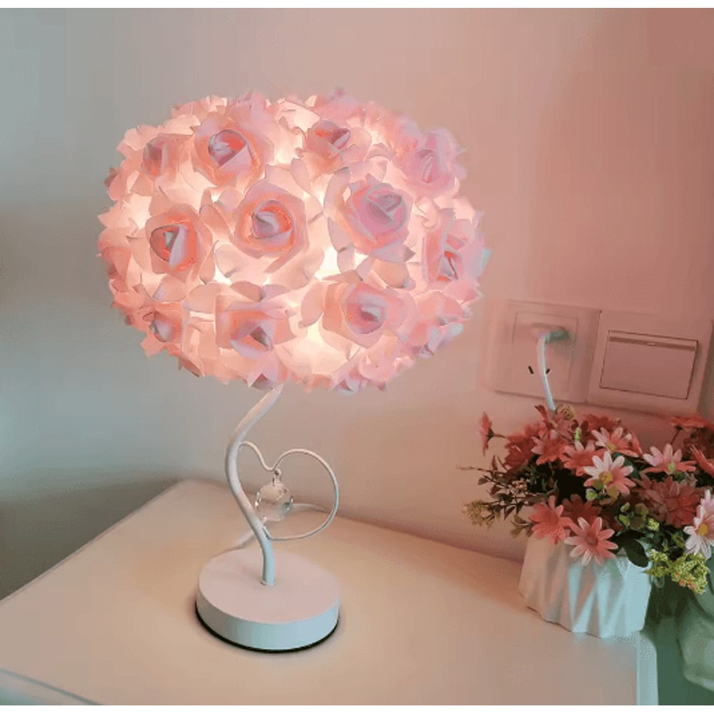 Pastoral Rose Crystal Table Lamp Romantic Heart Bedside Night Light 5