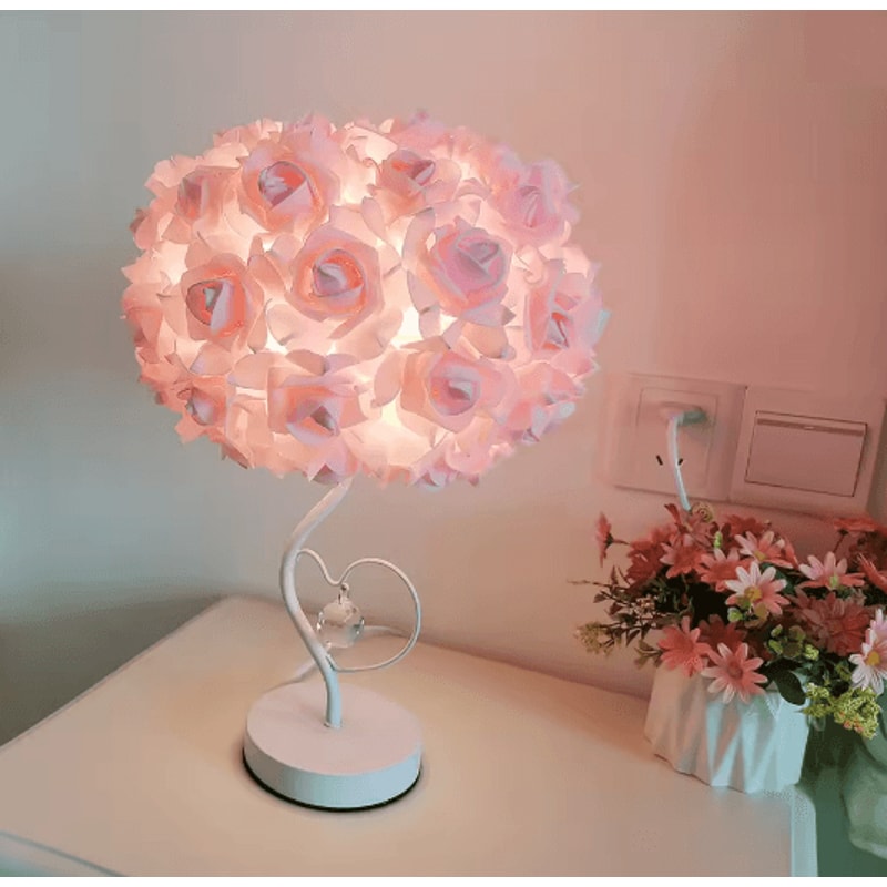 Pastoral Rose Crystal Table Lamp Romantic Heart Bedside Night Light 5