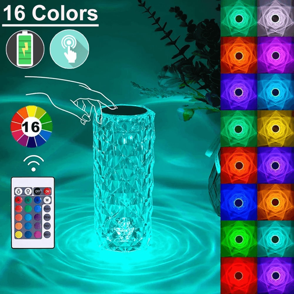 16 Color Crystal Rose Lamp USB Touch LED Night Light For Bedroom And Romantic Decor 3