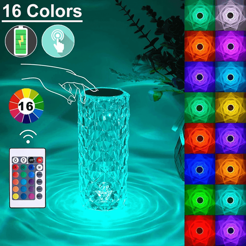 16 Color Crystal Rose Lamp USB Touch LED Night Light For Bedroom And Romantic Decor 3