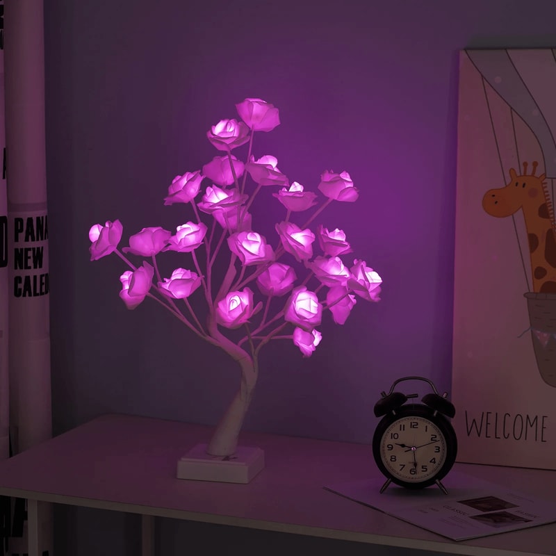 18 Color Rose Flower Tree Lamp LED Willow Bonsai Night Light 1