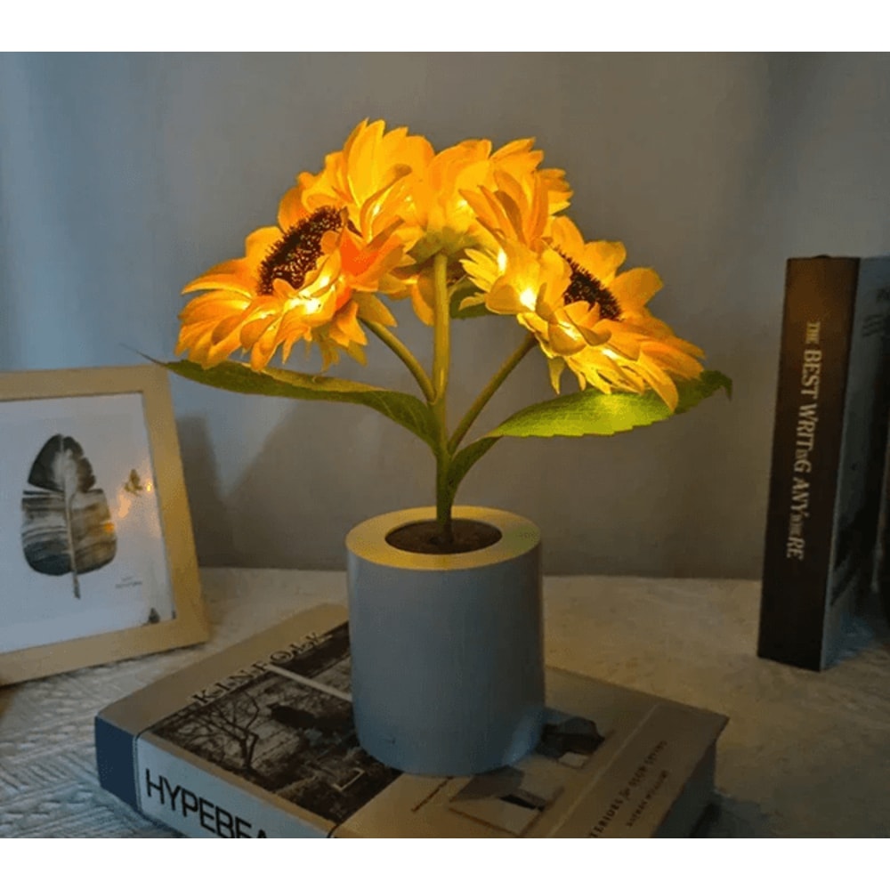 Rechargeable Sunflower LED Night Light Table Lamp For Bedroom Decor 0
