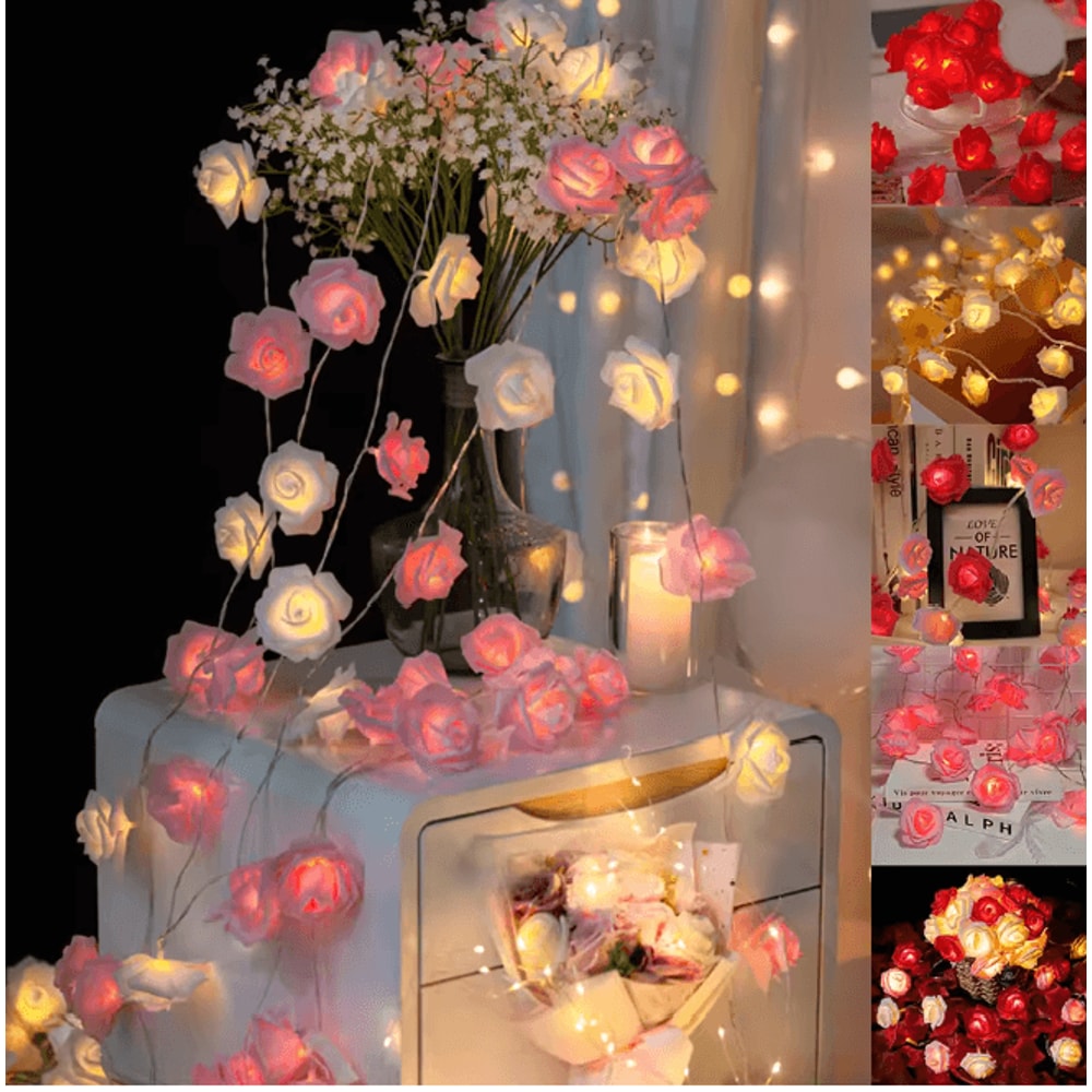 3M LED Rose String Lights Battery Operated Flower Garland Decor 0