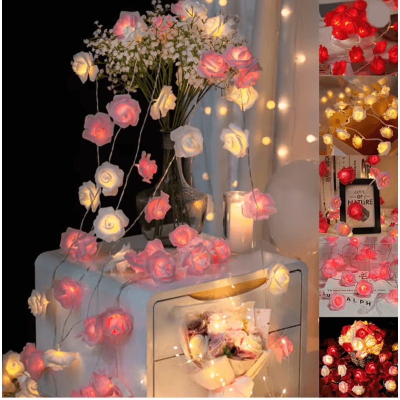 3M LED Rose String Lights Battery Operated Flower Garland Decor 0