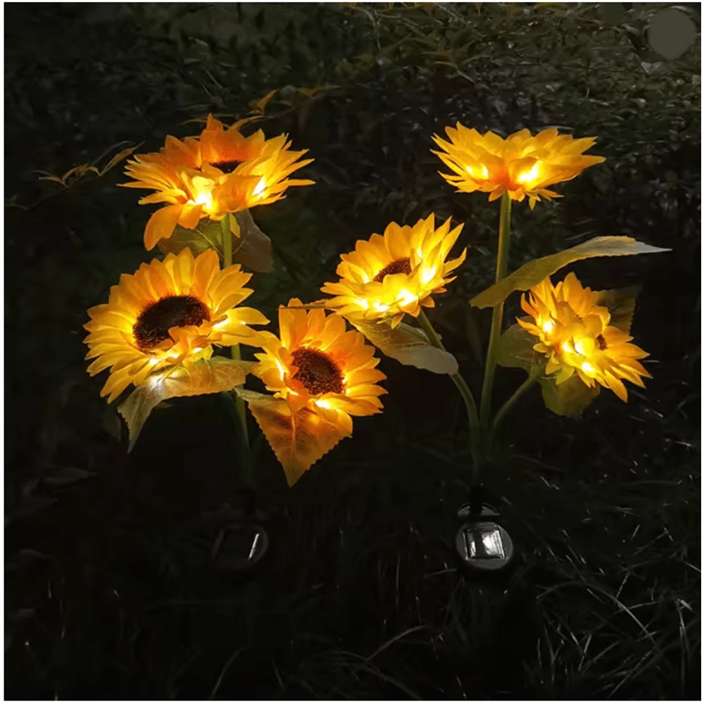 Solar LED Sunflower And Rose Garden Lights Waterproof Outdoor Landscape Lamp 0