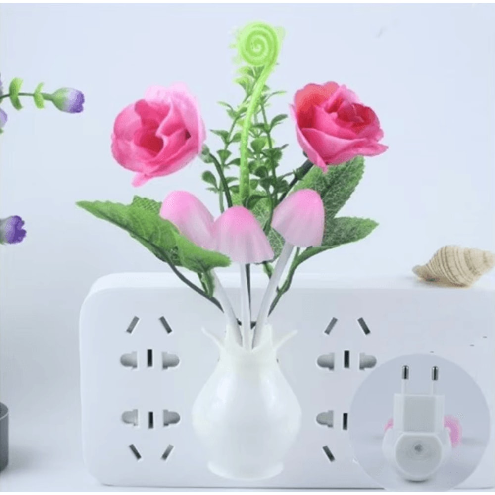 LED Night Light With Auto Sensor Rose Mushroom Plug In Lamp 2