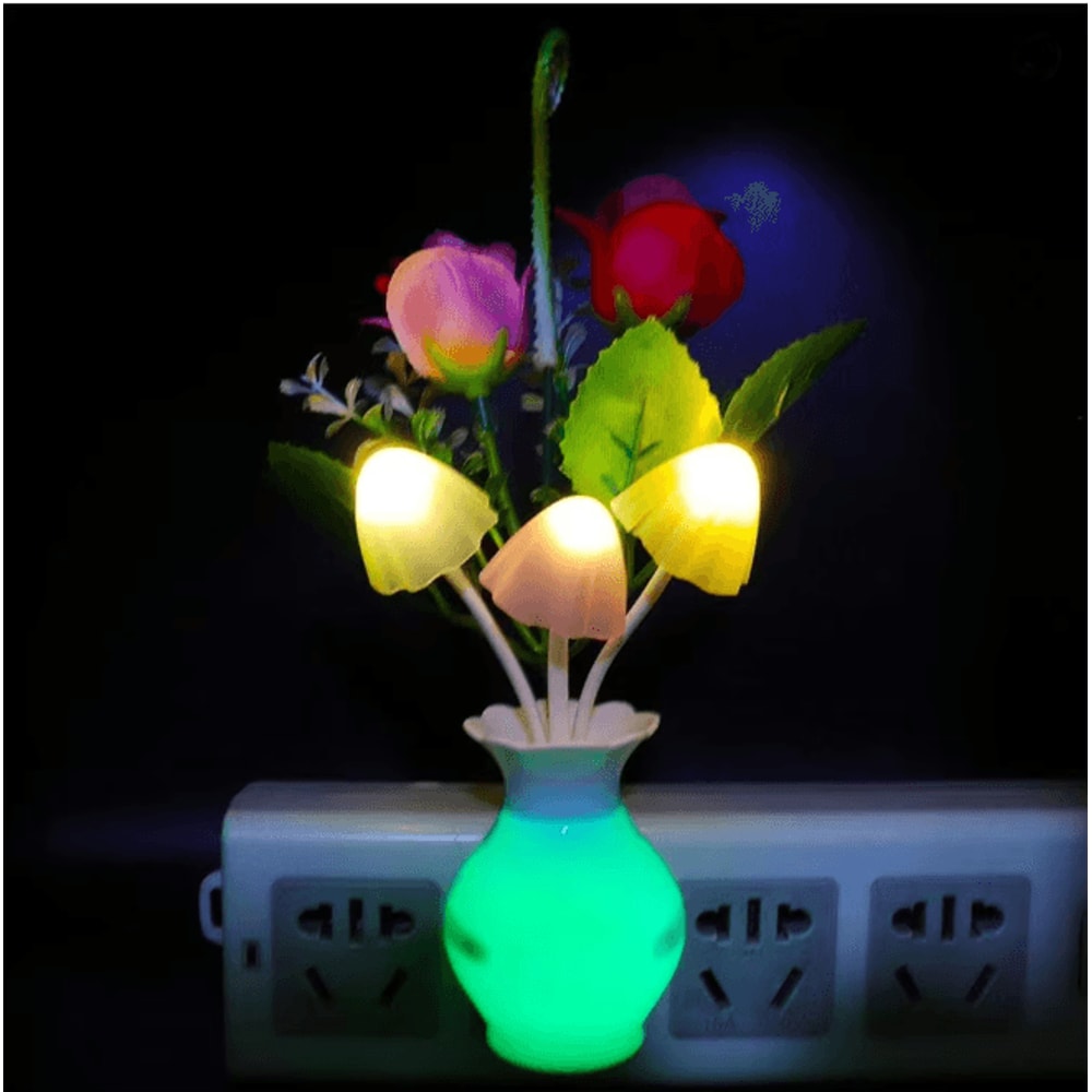 LED Night Light With Auto Sensor Rose Mushroom Plug In Lamp 3