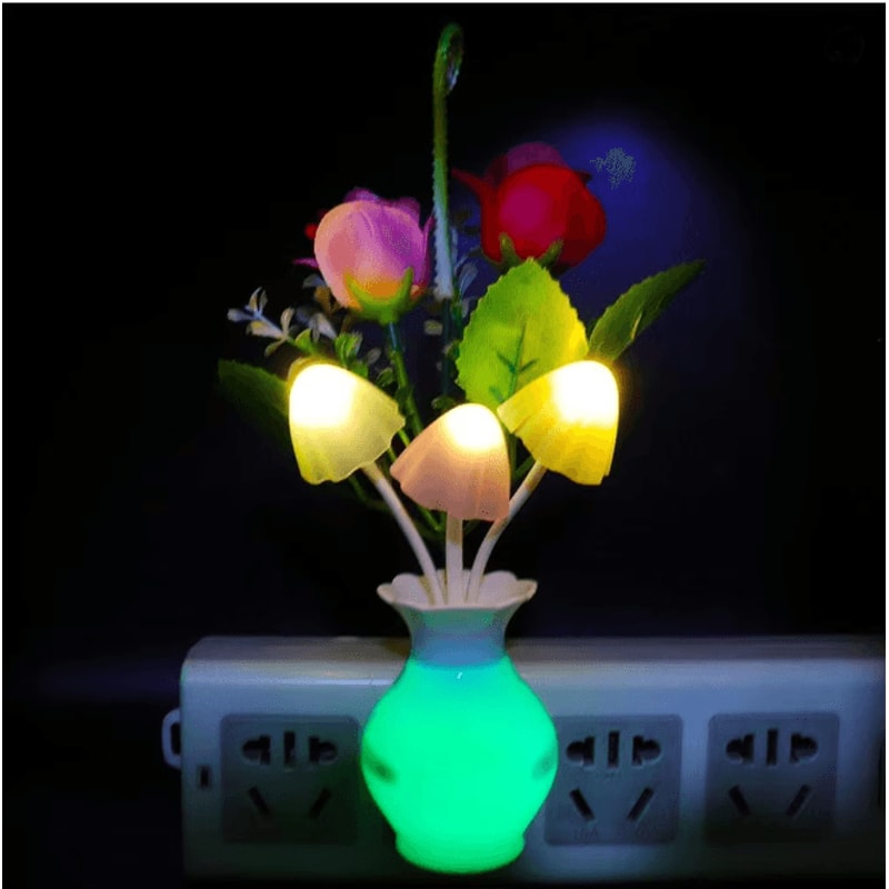 LED Night Light With Auto Sensor Rose Mushroom Plug In Lamp 3