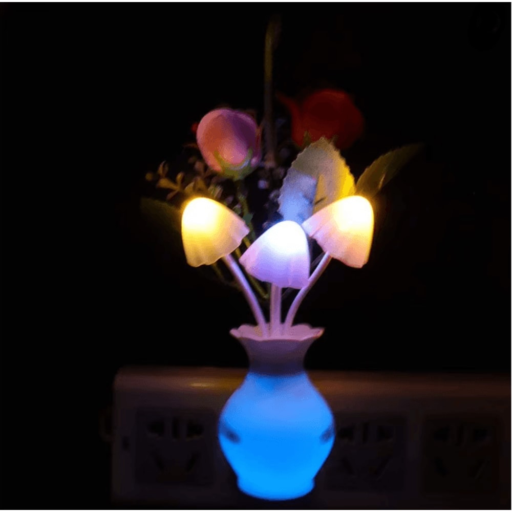 LED Night Light With Auto Sensor Rose Mushroom Plug In Lamp 4