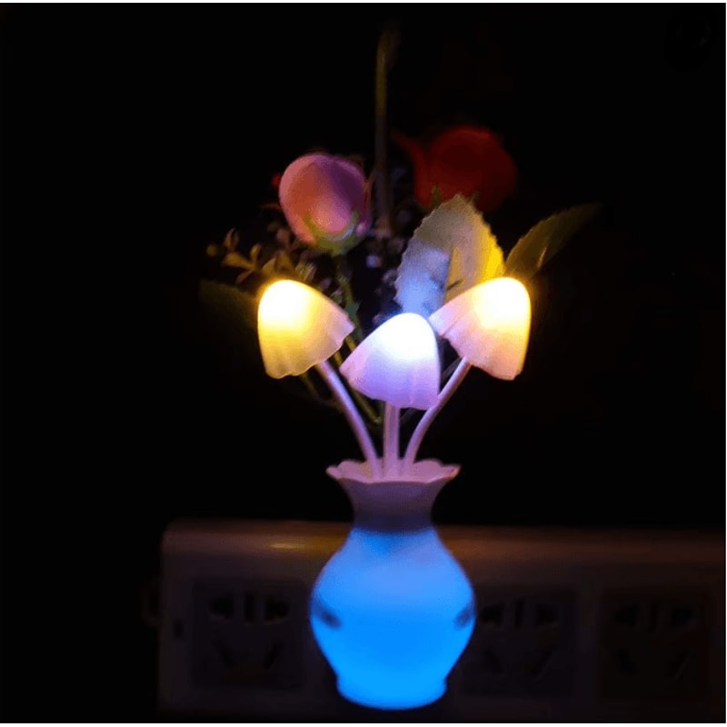 LED Night Light With Auto Sensor Rose Mushroom Plug In Lamp 4