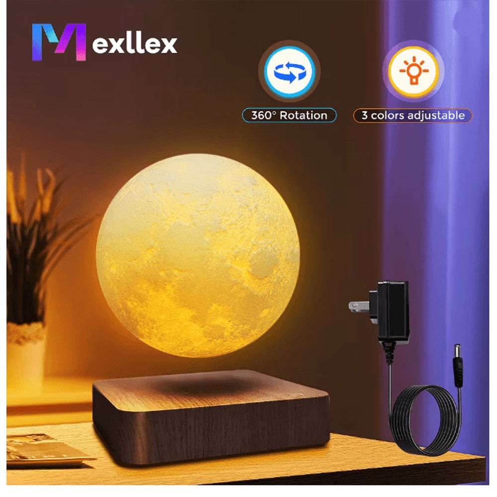 Levitating Moon Magnetic Floating Night Light 3D LED Lamp With Wooden Base 0