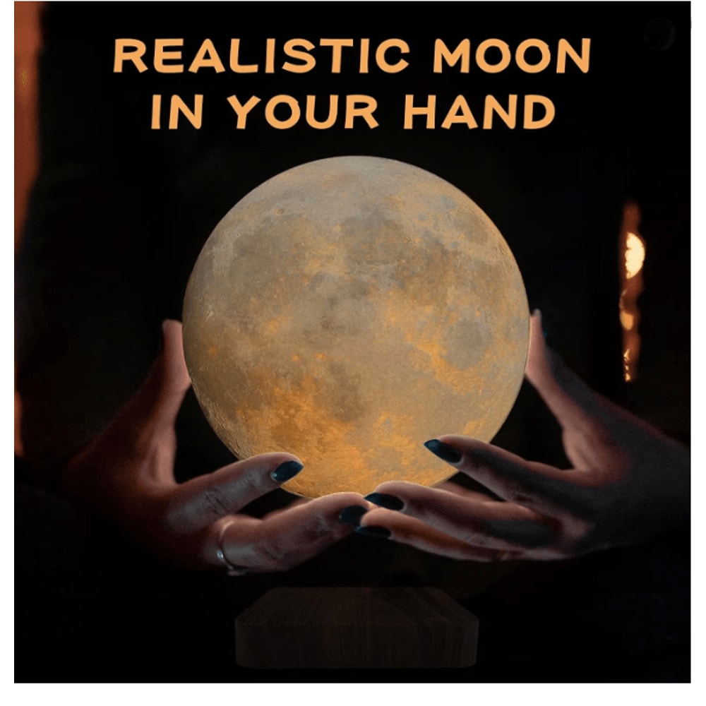 Levitating Moon Magnetic Floating Night Light 3D LED Lamp With Wooden Base 2