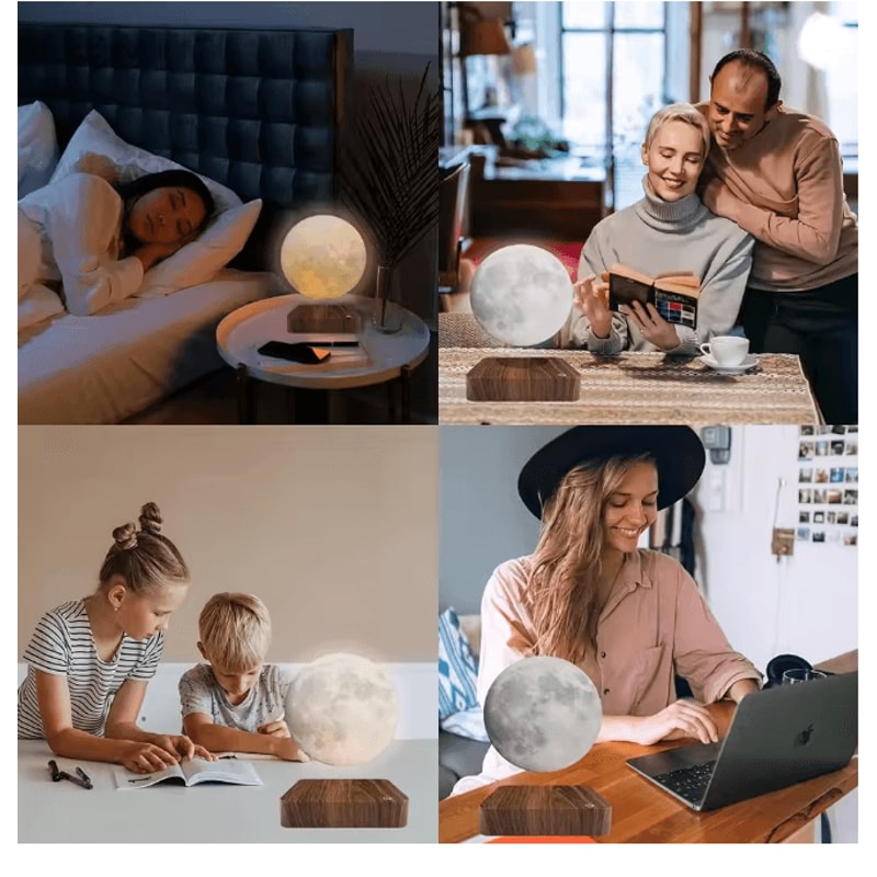 Levitating Moon Magnetic Floating Night Light 3D LED Lamp With Wooden Base 3