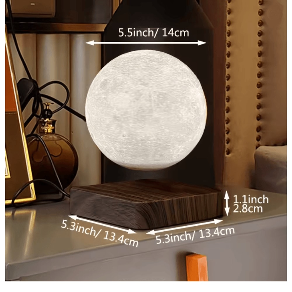 Levitating Moon Magnetic Floating Night Light 3D LED Lamp With Wooden Base 5