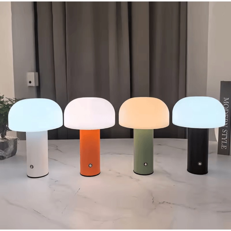 Rechargeable LED Mushroom Table Lamp With 3 Color Dimming 0