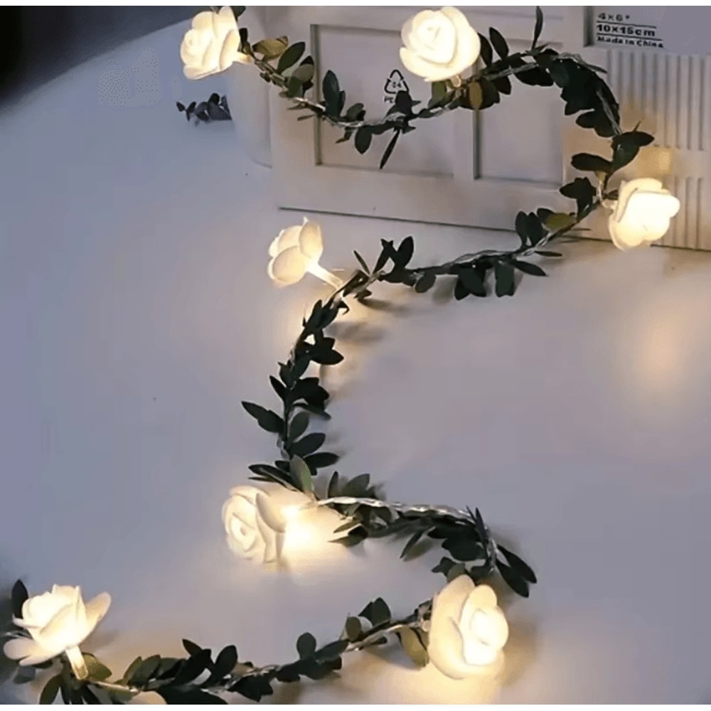 10 LED Rose Flower String Lights Battery Powered Romantic Garland 0