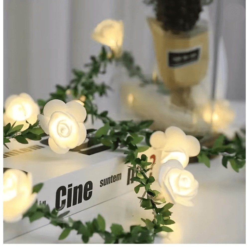 10 LED Rose Flower String Lights Battery Powered Romantic Garland 1