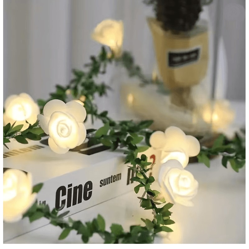 10 LED Rose Flower String Lights Battery Powered Romantic Garland 1