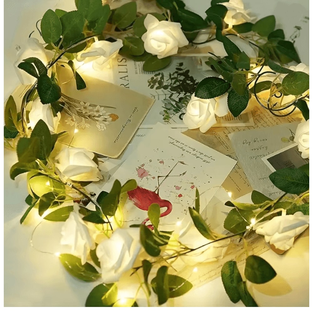 10 LED Rose Flower String Lights Battery Powered Romantic Garland 2