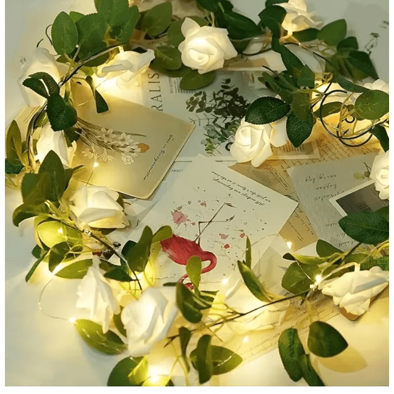 10 LED Rose Flower String Lights Battery Powered Romantic Garland 2