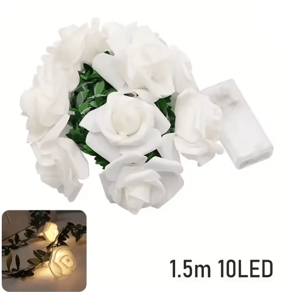 10 LED Rose Flower String Lights Battery Powered Romantic Garland 4