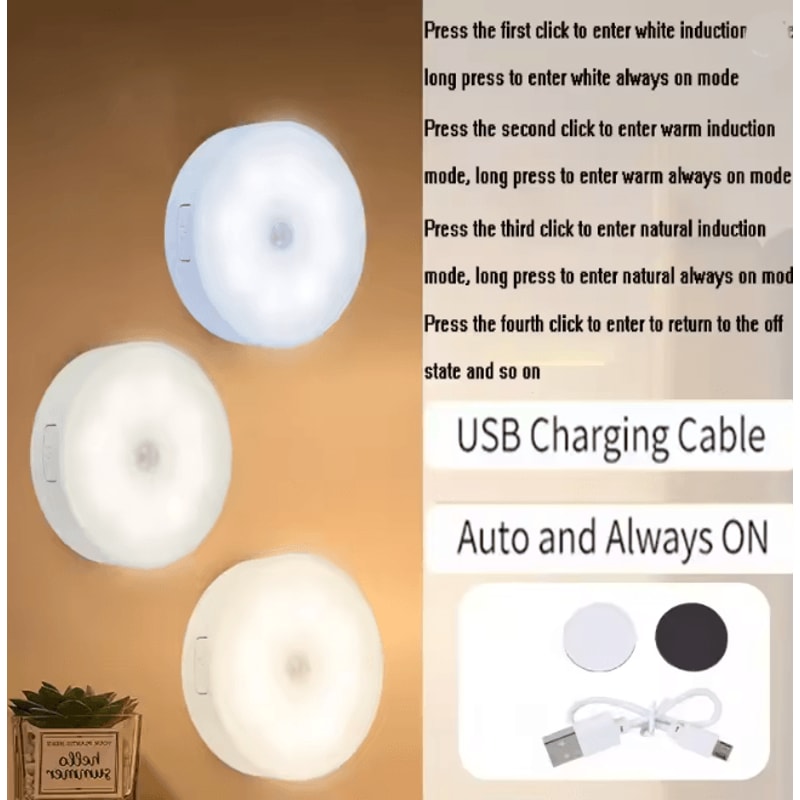 USB Rechargeable Motion Sensor LED Night Light Wireless Closet And Cabinet Lamp 4