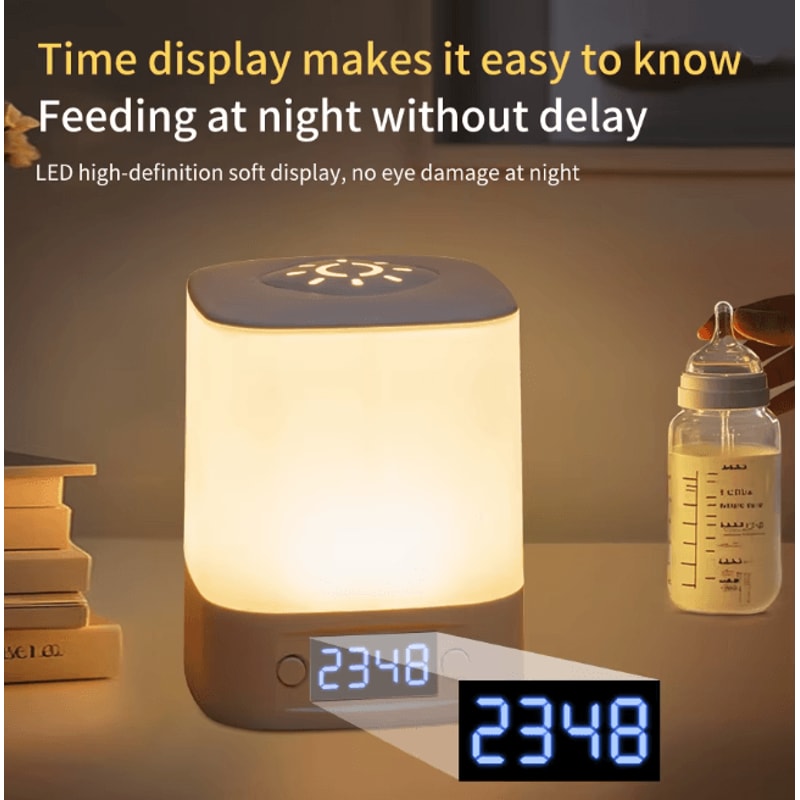 Rechargeable LED Night Light With Time Display Adjustable Bedside Lamp 0
