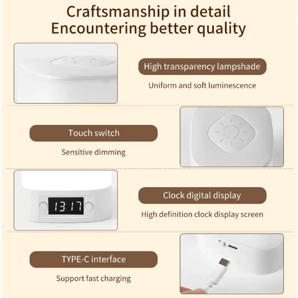 Rechargeable LED Night Light With Time Display Adjustable Bedside Lamp 2