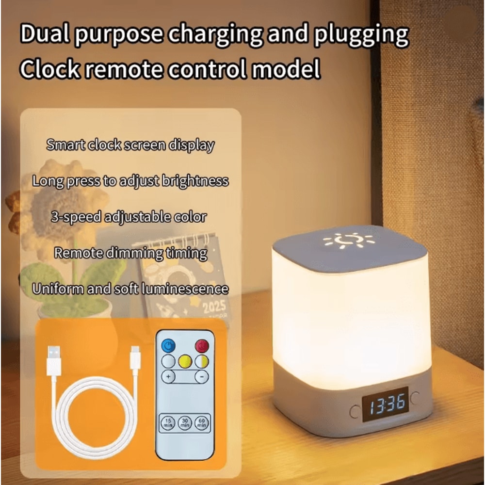 Rechargeable LED Night Light With Time Display Adjustable Bedside Lamp 4