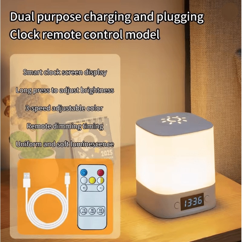 Rechargeable LED Night Light With Time Display Adjustable Bedside Lamp 4