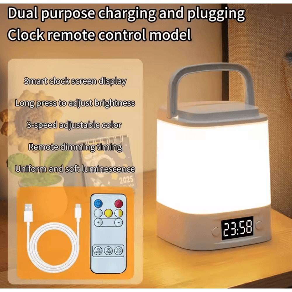 Rechargeable LED Night Light With Time Display Adjustable Bedside Lamp 5