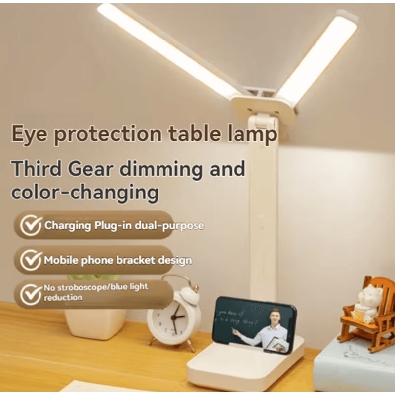 Dual Head LED Desk Lamp Foldable Dimmable USB Rechargeable Reading Light 1