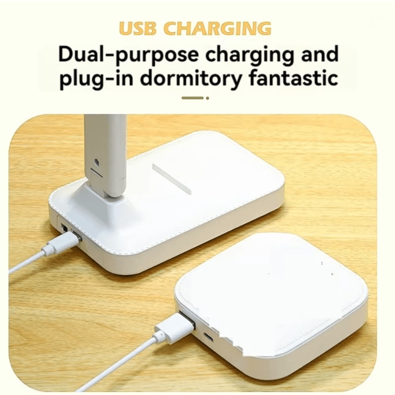 Dual Head LED Desk Lamp Foldable Dimmable USB Rechargeable Reading Light 2
