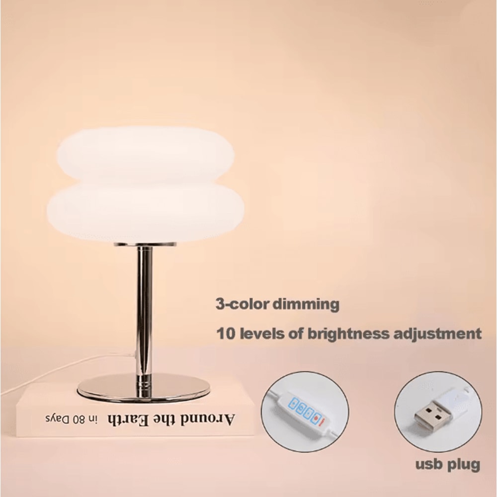 Creamy Style Bedside Table Lamp USB Plug Tri Color Dimming 4